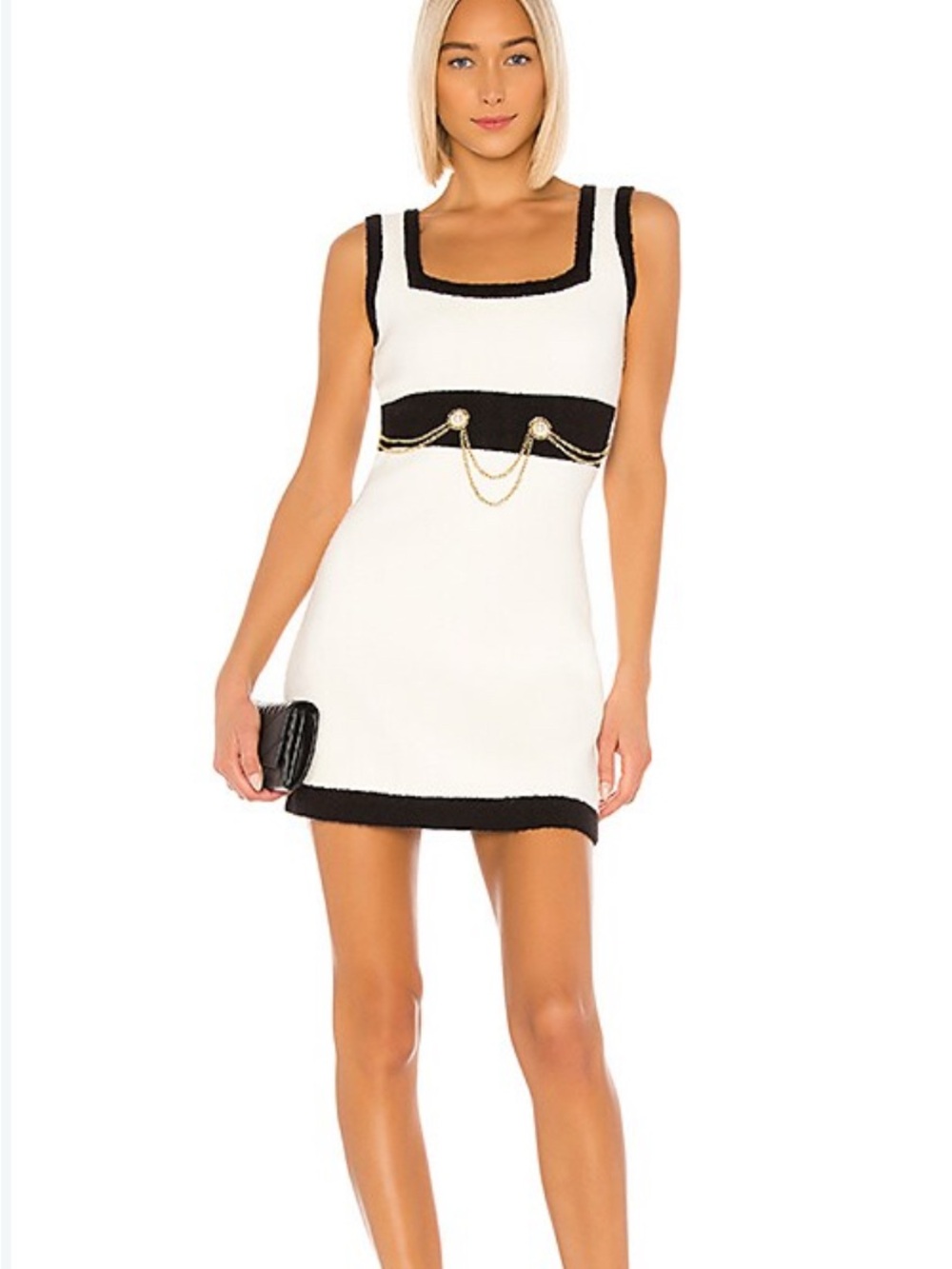 Ronny Kobo white and Black Sleeveless Chain-Trim Mini Dress